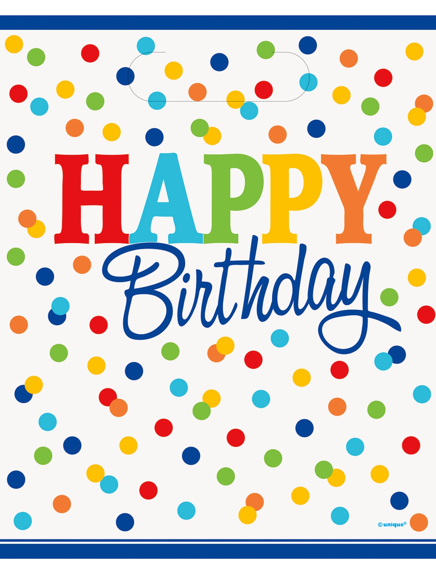 8 sacs cadeaux happy birthday pois colorés en plastique avec poignées