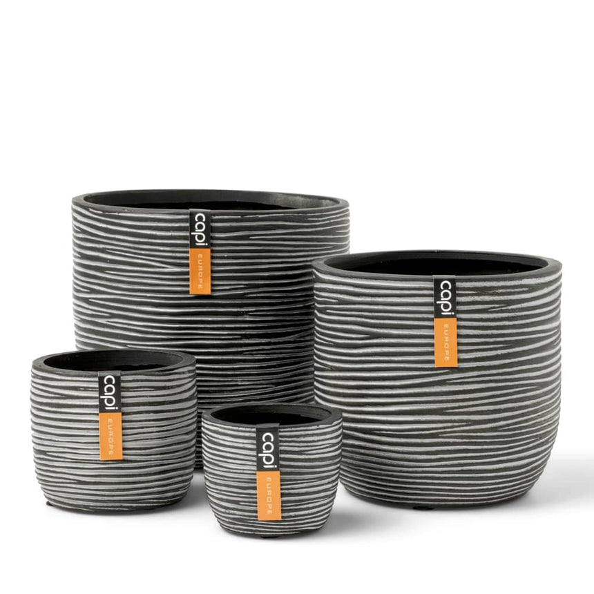Capi 4-Delige Bloempottenset Nature Rib Antracietkleurig