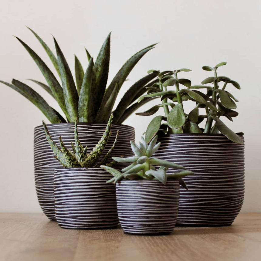 Capi 4-Delige Bloempottenset Nature Rib Antracietkleurig