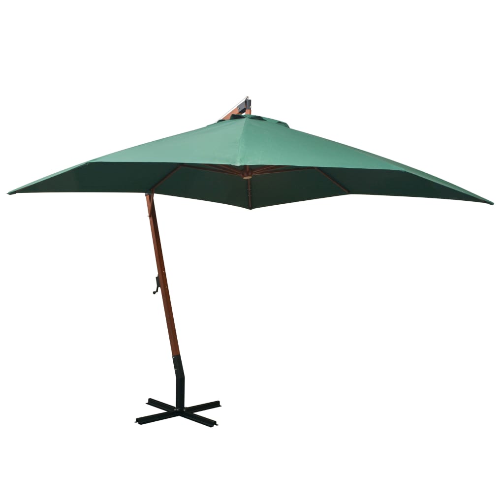 Zweefparasol Met Houten Paal 300X300 Cm Groen Grijs Sonoma