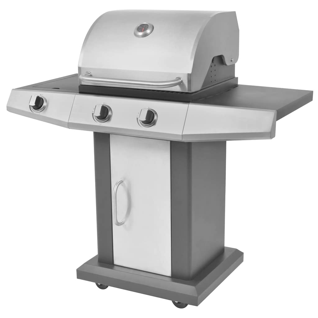 Gas Grill Met Branders Met Wiel Zilver Staal Met Metalen Slang