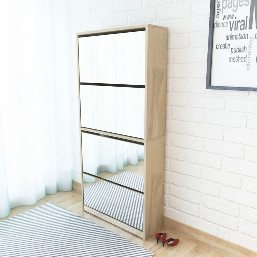 Schoenenkast Met 4 Spiegels 63X17X134 Cm Hout Eiken
