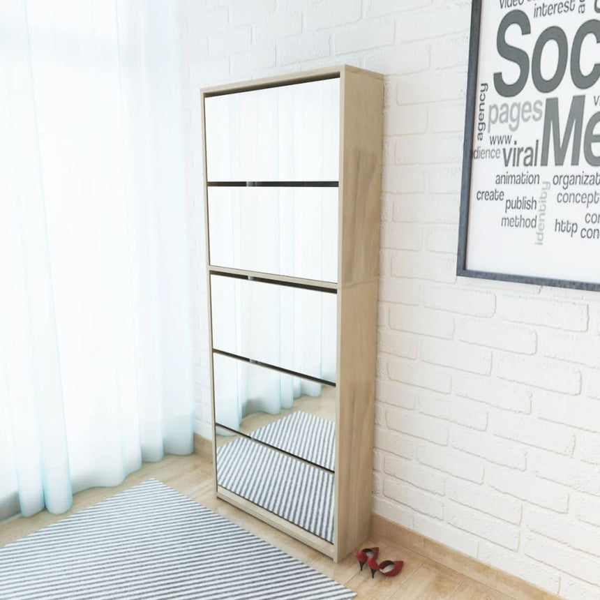 Schoenenkast Met 5 Spiegels 63X17X169,5 Cm Hout Eiken