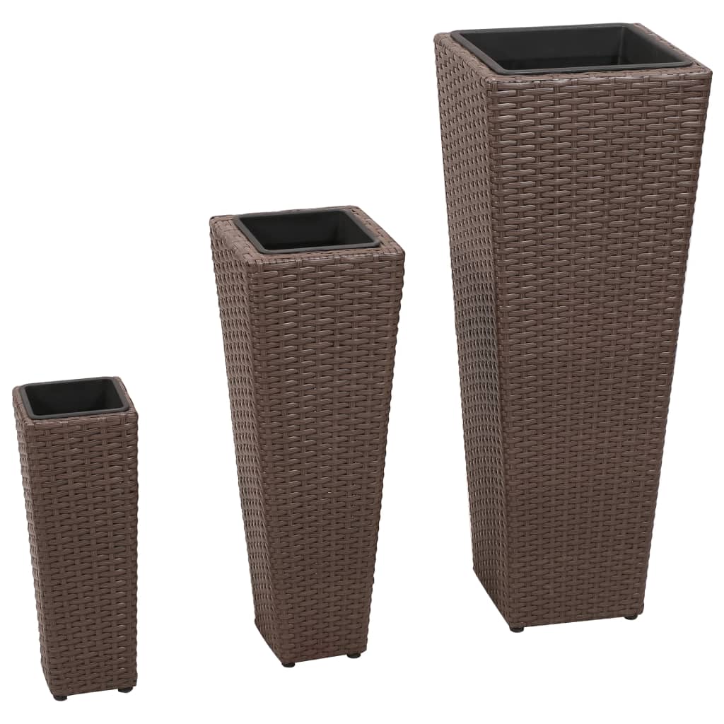 Plantenbakken Verhoogd 3 St Poly Rattan Bruin