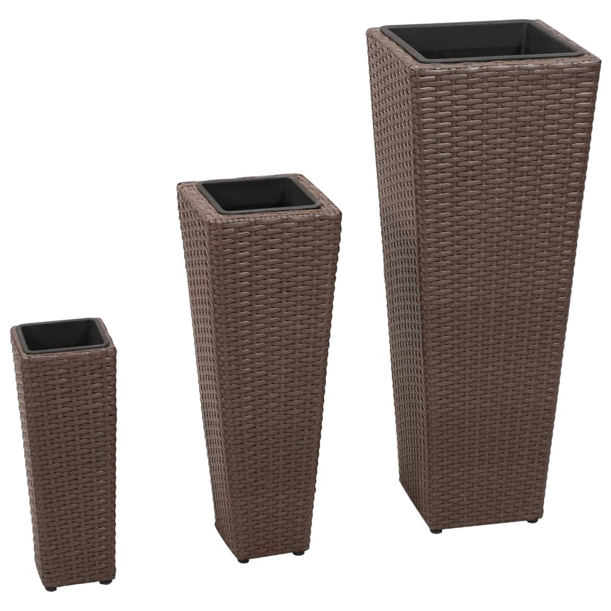Plantenbakken Verhoogd 3 St Poly Rattan Bruin
