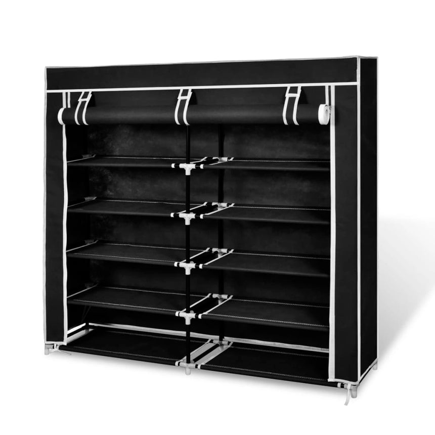 Schoenenkast Met Hoes 115X28X110 Stof Zwart