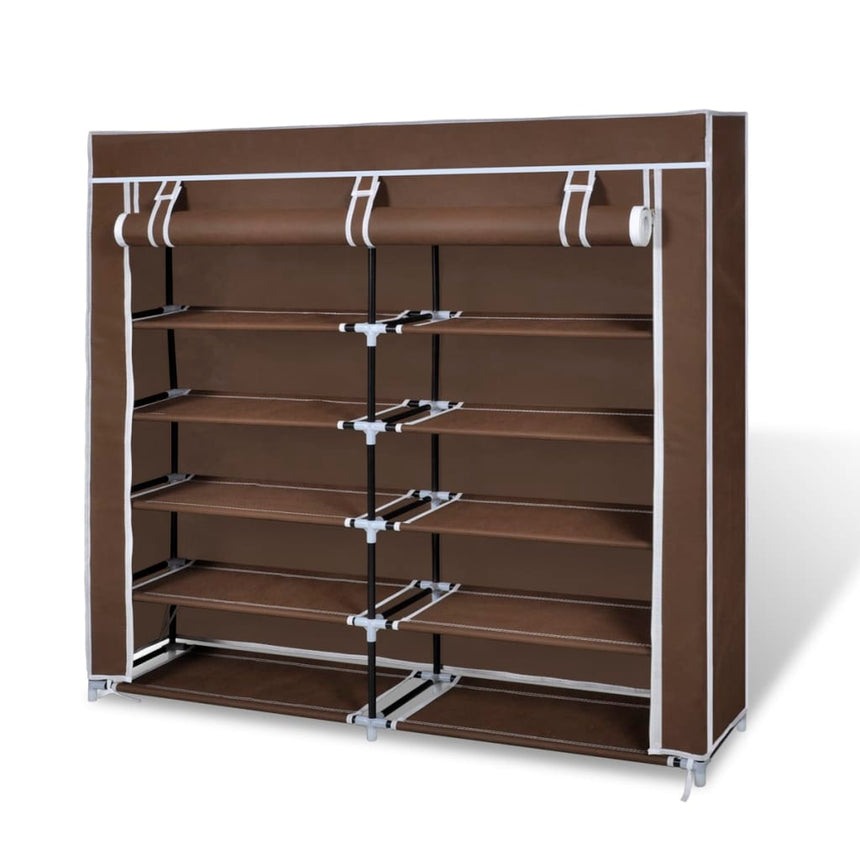 Schoenenkast Met Hoes 115X28X110 Stof Bruin