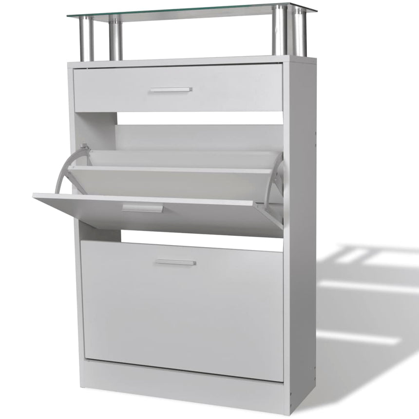Schoenenkast Met Lade En Glazen Schap Hout Wit