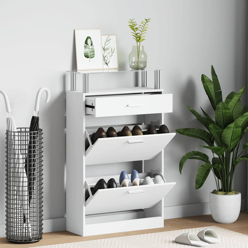 Schoenenkast Met Lade En Glazen Schap Hout Wit