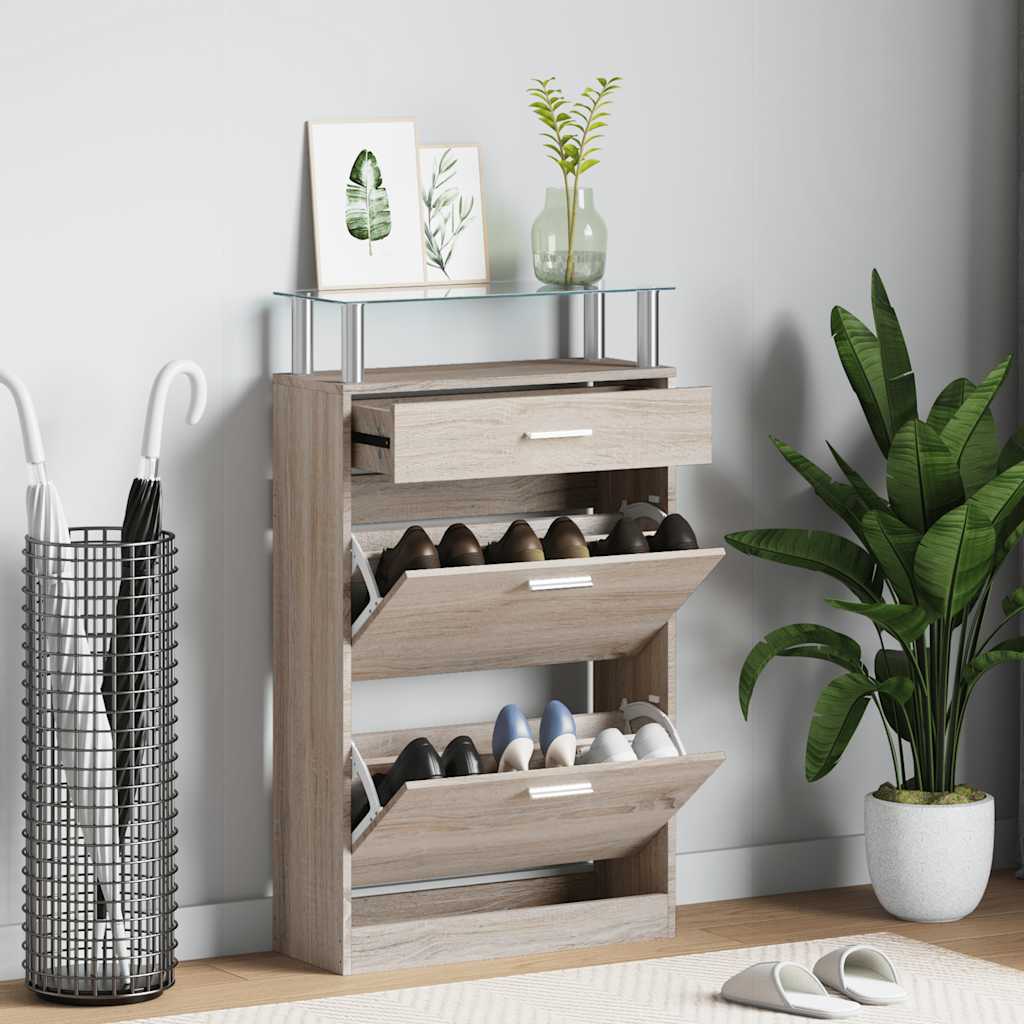 Schoenenkast Met Lade En Glazen Bovenschap -Look Eiken