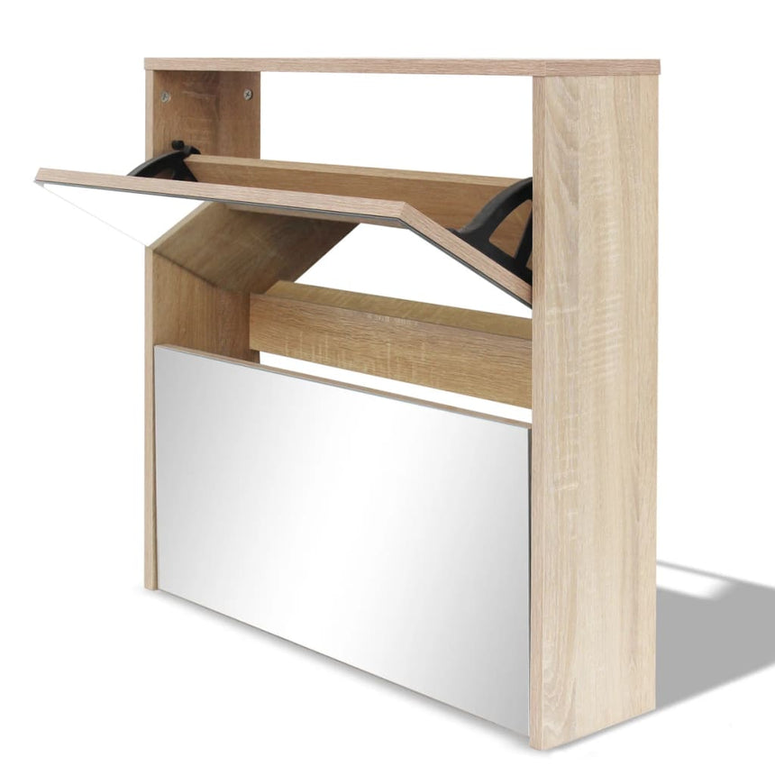 Schoenenkast Tweelaags Met Spiegel 63X17X Eiken