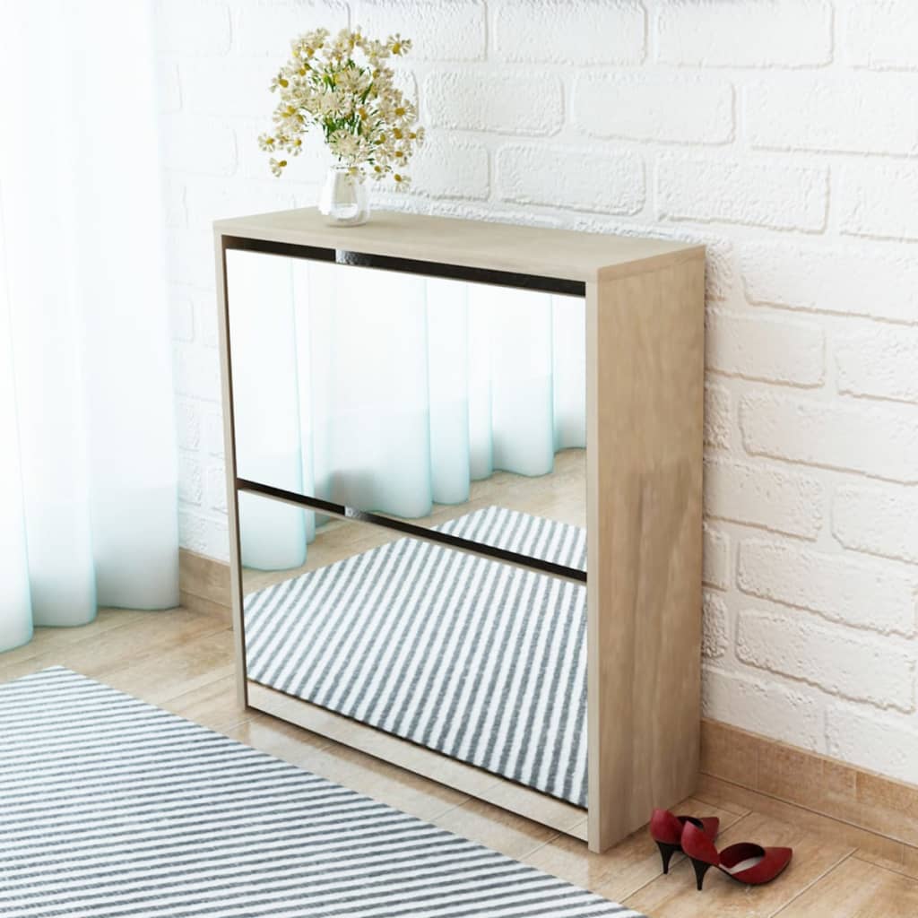 Schoenenkast Tweelaags Met Spiegel 63X17X Eiken
