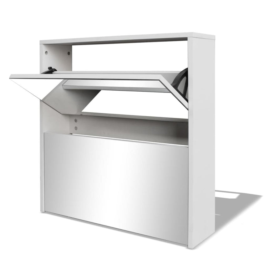 Schoenenkast Tweelaags Met Spiegel 63X17X Wit