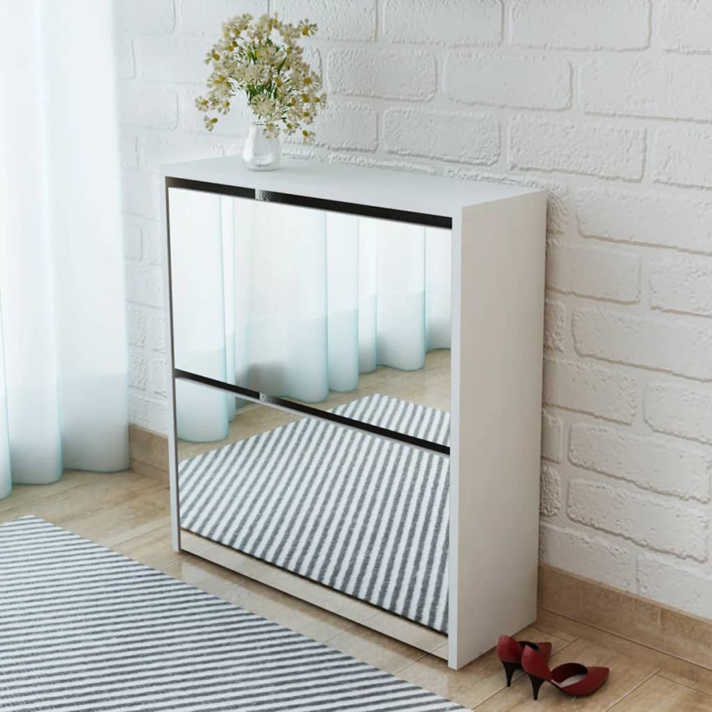 Schoenenkast Tweelaags Met Spiegel 63X17X Wit