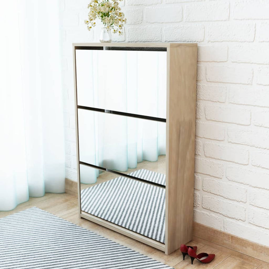 Schoenenkast Tweelaags Met Spiegel 63X17X Eiken