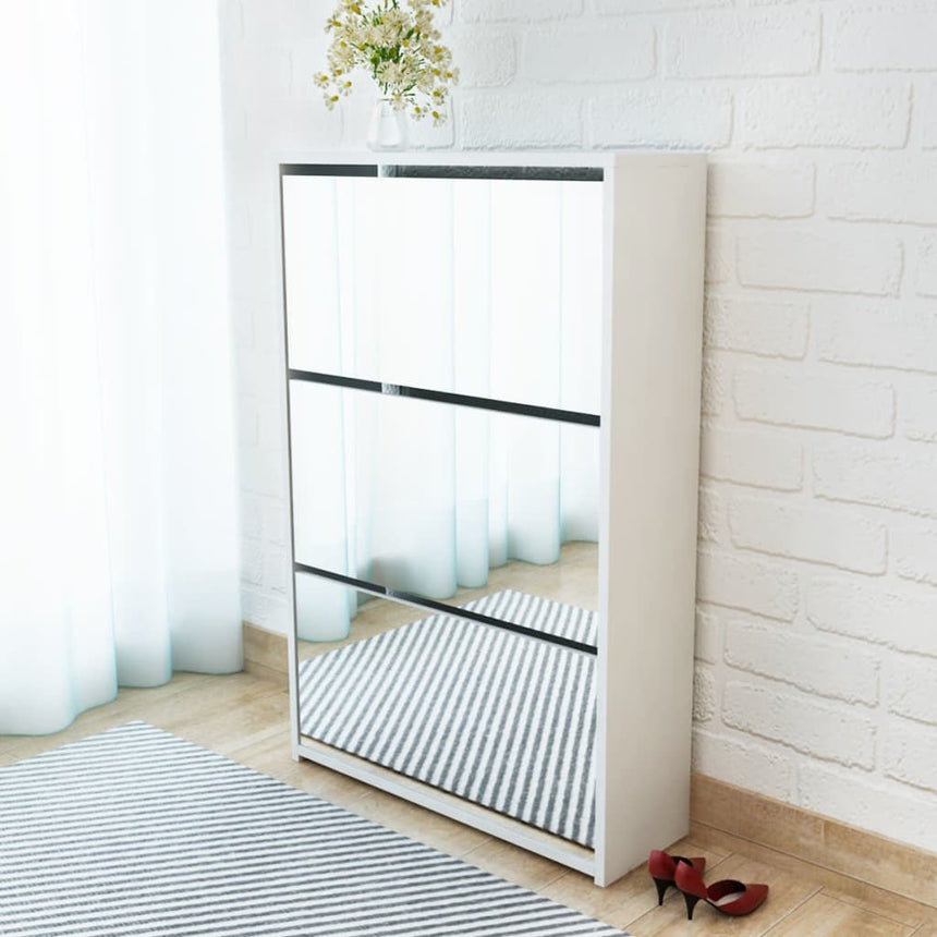 Schoenenkast Tweelaags Met Spiegel 63X17X Wit