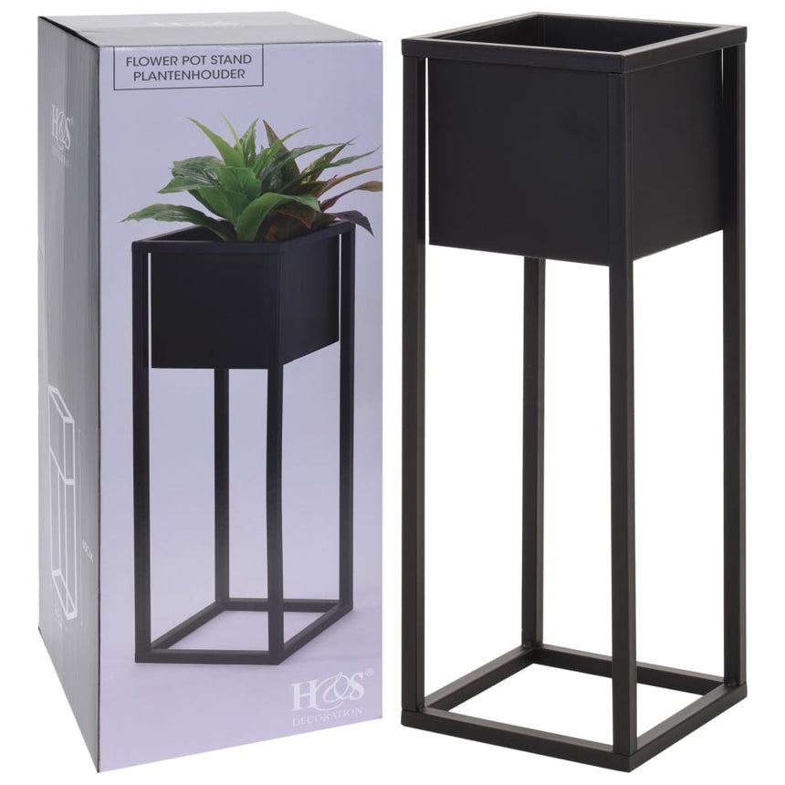 H&S Collection Bloempot Op Standaard 60 Cm Metaal Zwart