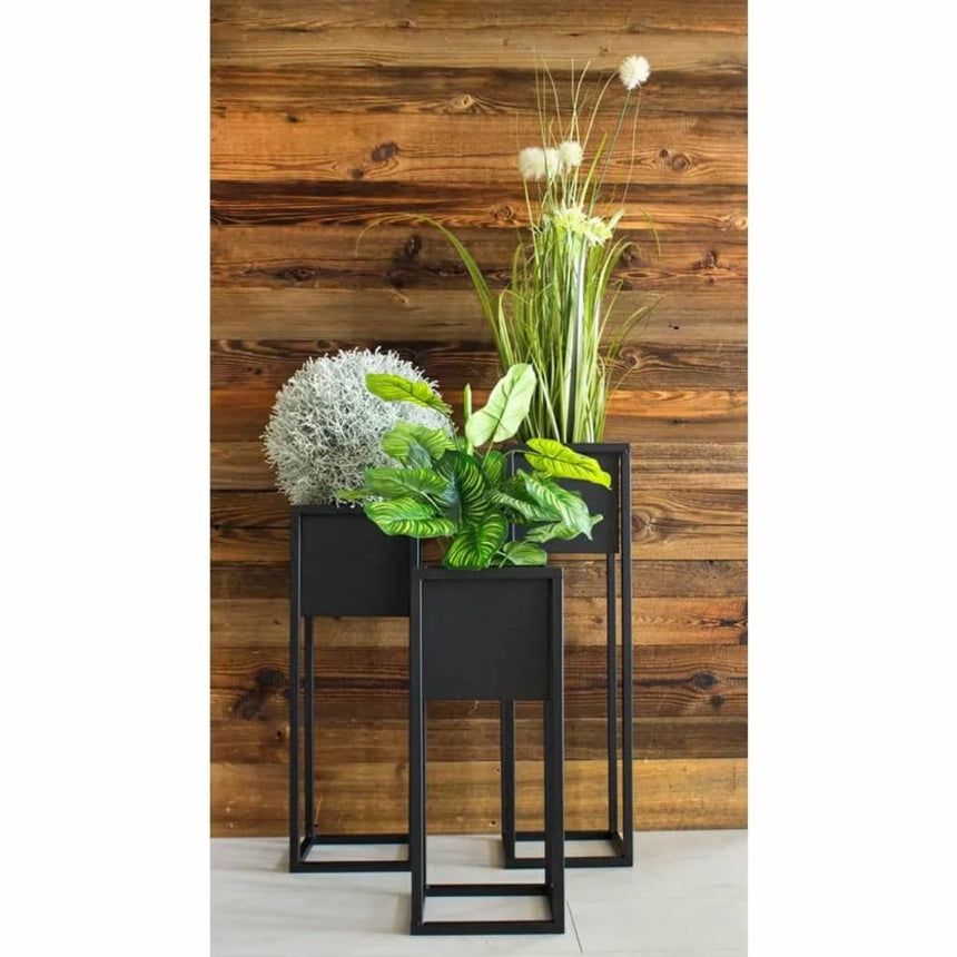 H&S Collection Bloempot Op Standaard 60 Cm Metaal Zwart