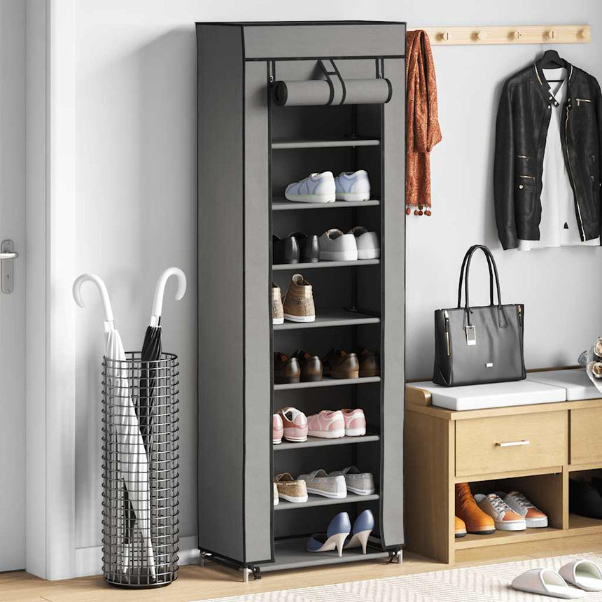 Schoenenkast Met Hoes 57X29X162 Cm Stof Grijs