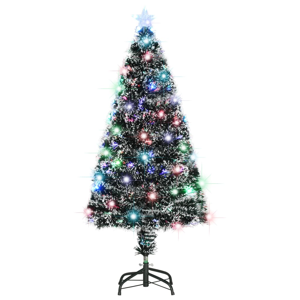 Voorverlichte Kerstboom Met Standaard En Led Glasvezel Groen En Wit