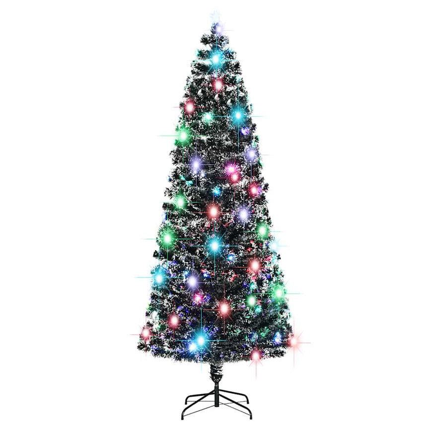 Voorverlichte Kerstboom Met Standaard En Led Glasvezel Groen En Wit