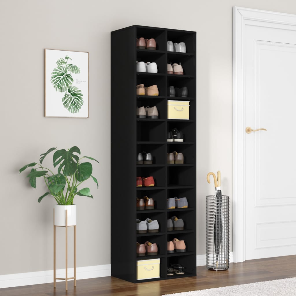 Schoenenkast 54X34X183 Cm Bewerkt Hout Zwart