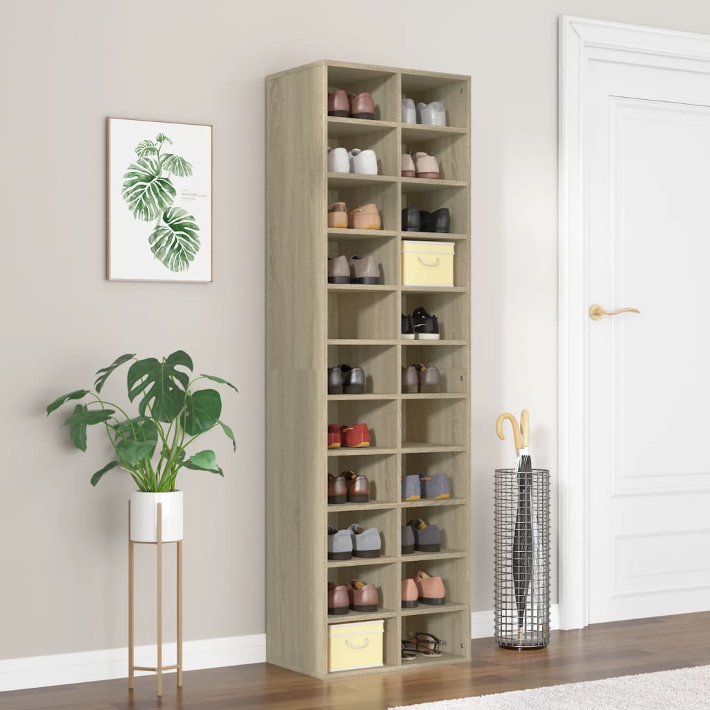 Schoenenkast 54X34X183 Cm Bewerkt Hout Kleurig Sonoma Eiken