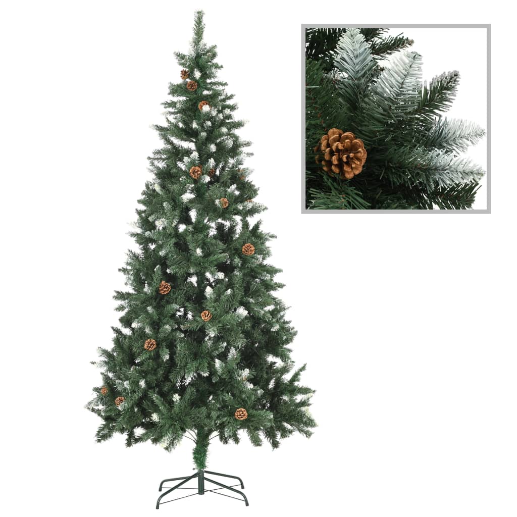 Kunstkerstboom Met Dennenappels En Glitter 210 Cm Groen En Wit