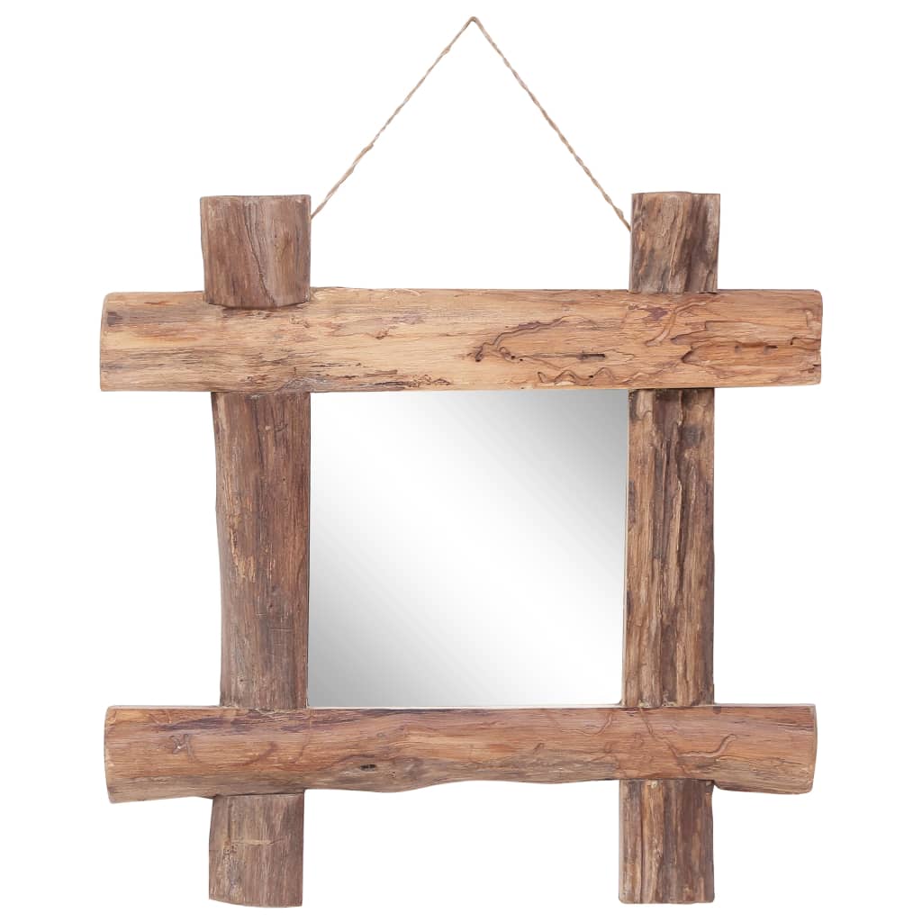 Spiegel Houtblokken 50X50 Cm Gerecycled Teakhout Naturel