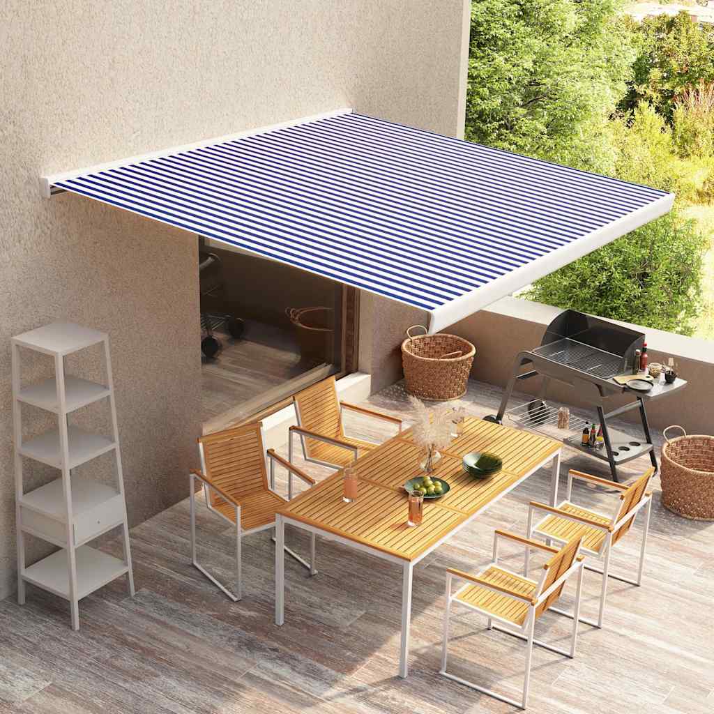 Luifeldoek 400X300 Cm Canvas Blauw En Wit Zwart