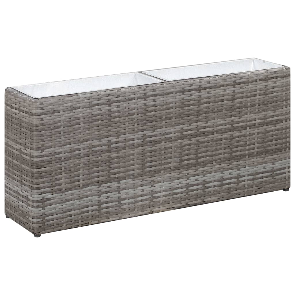 Plantenbak Verhoogd Met 2 Potten 90X20X40 Cm Poly Rattan Grijs