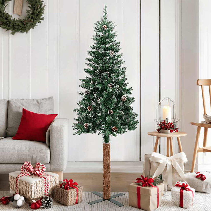 Kerstboom Met Echt Hout En Sneeuw Smal 180 Cm Groen
