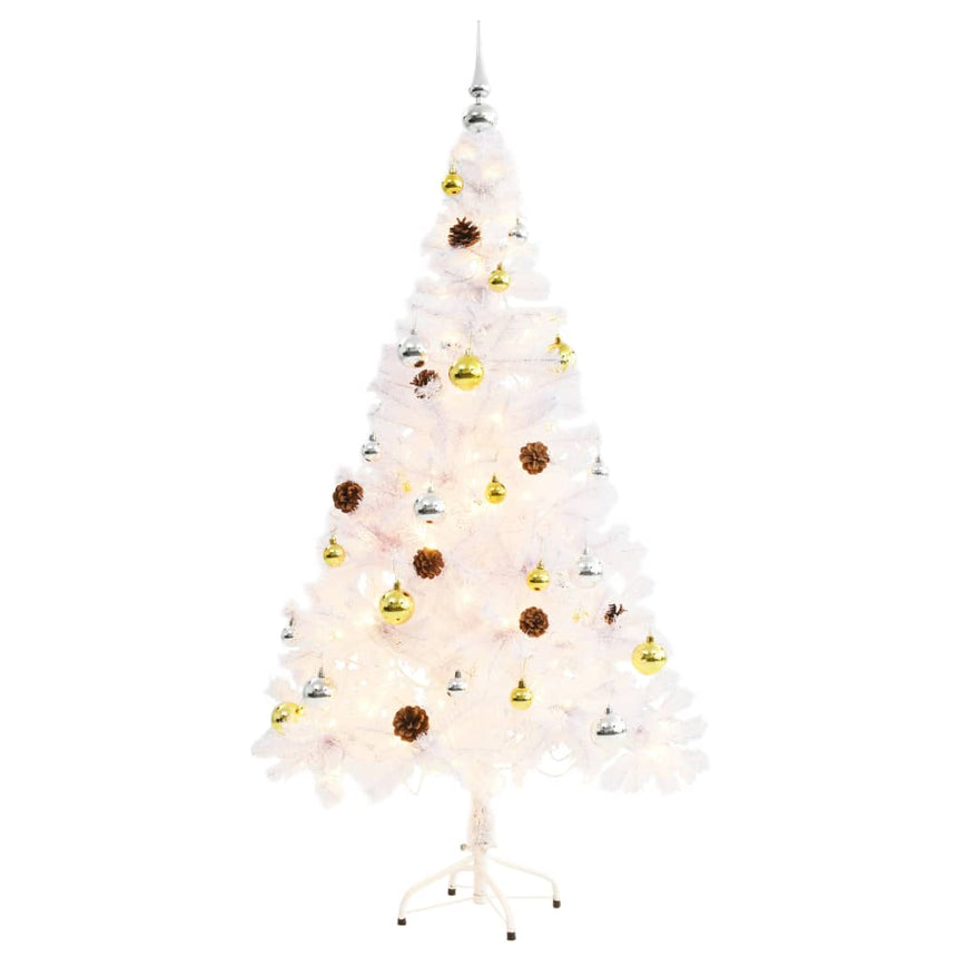 Kunstkerstboom Met Verlichting En Kerstballen 150 Cm Wit