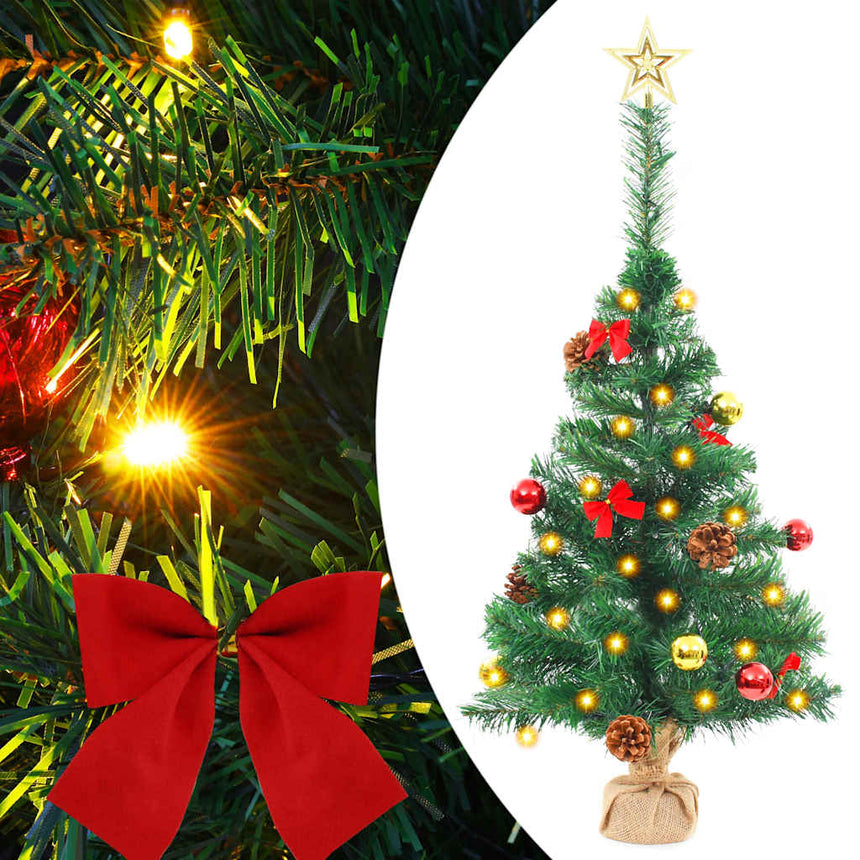 Kunstkerstboom Met Verlichting En Kerstballen 64 Cm Groen Beige