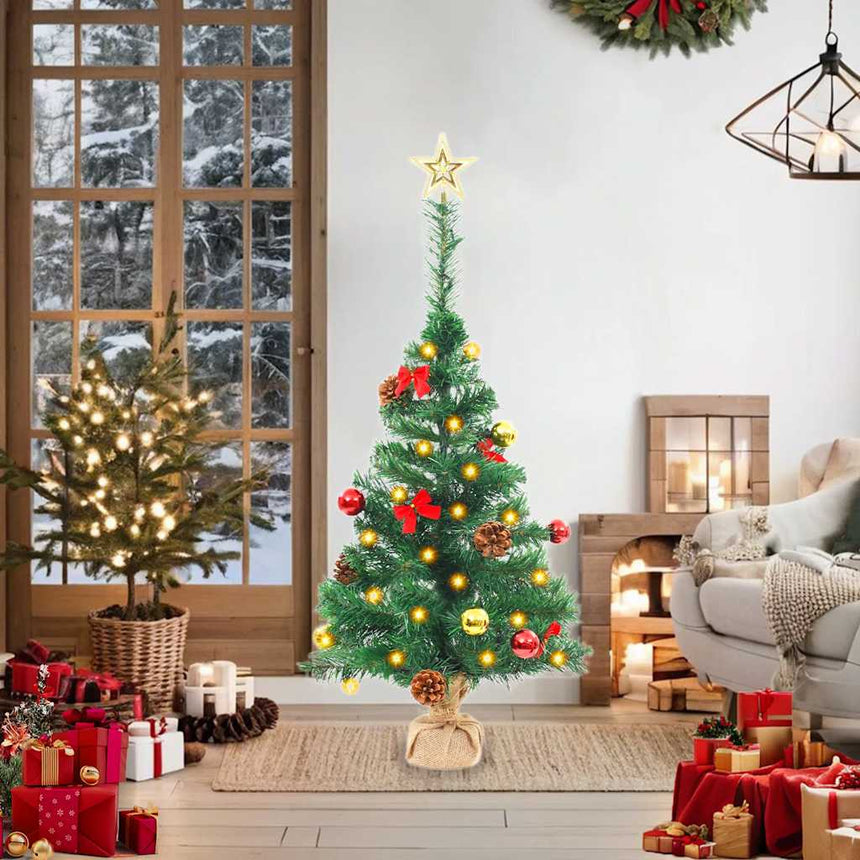 Kunstkerstboom Met Verlichting En Kerstballen 64 Cm Groen Beige