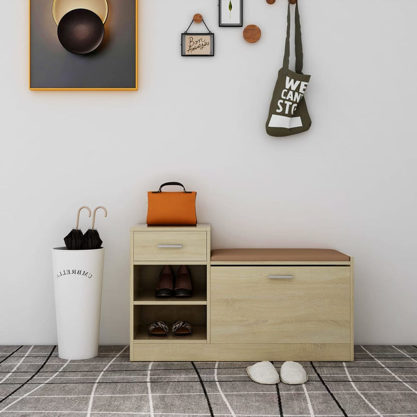 Schoenenbank 94,5X31X57 Cm Bewerkt Hout Kleurig Sonoma Eiken
