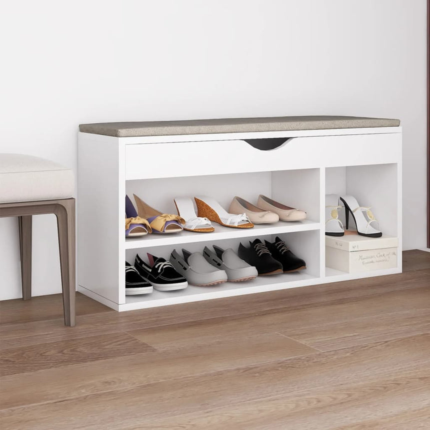 Schoenenbank Met Kussen 104X30X49 Cm Bewerkt Hout Wit