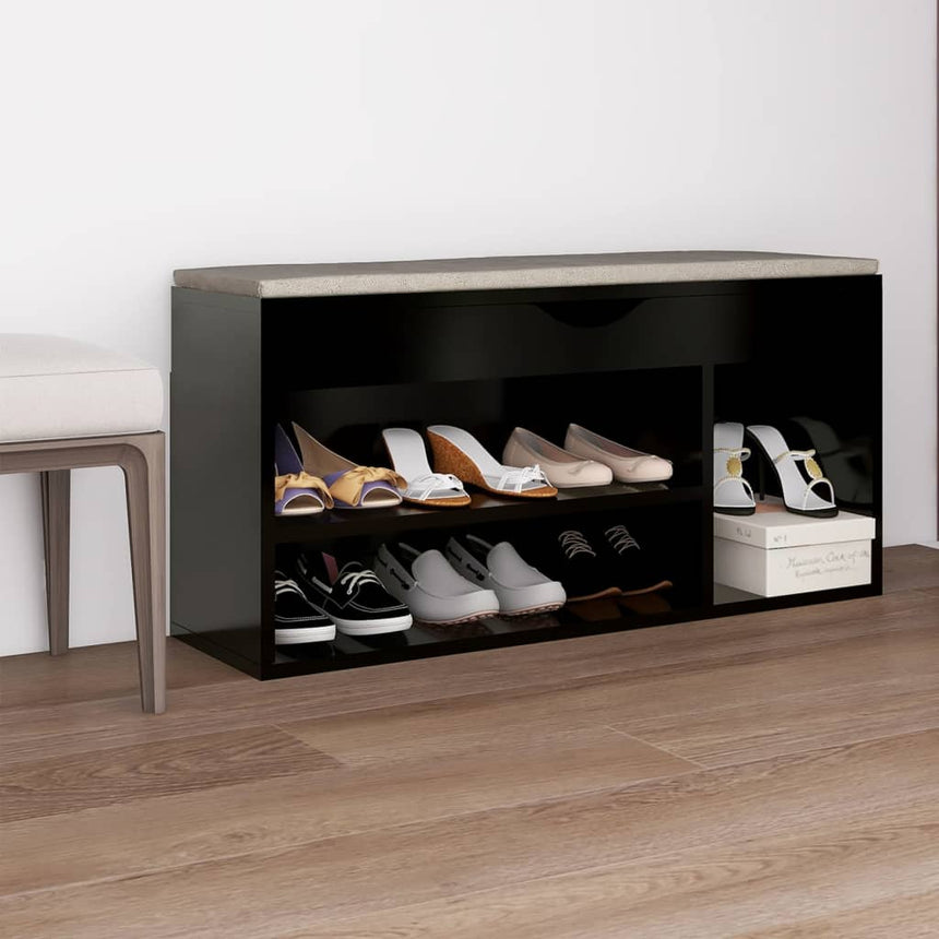 Schoenenbank Met Kussen 104X30X49 Cm Bewerkt Hout Zwart