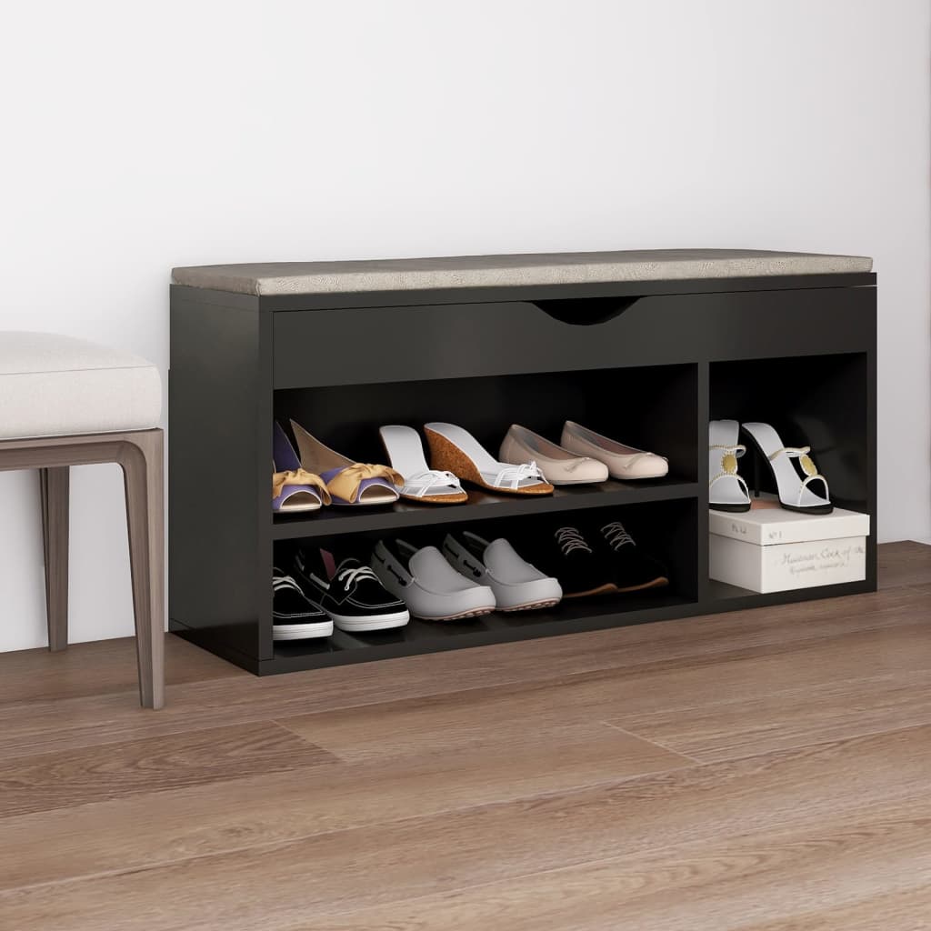 Schoenenbank Met Kussen 104X30X49 Cm Bewerkt Hout Grijs