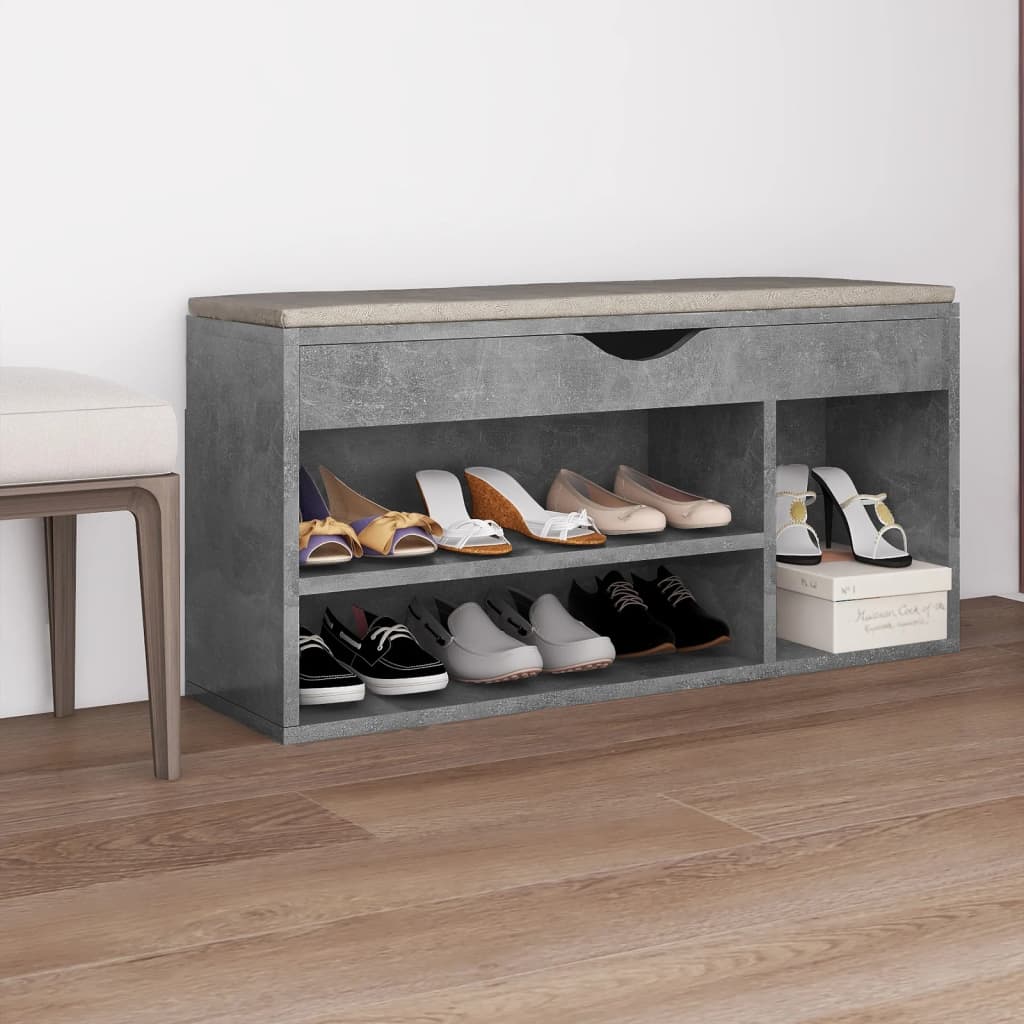 Schoenenbank Met Kussen 104X30X49 Cm Bewerkt Hout Betongrijs