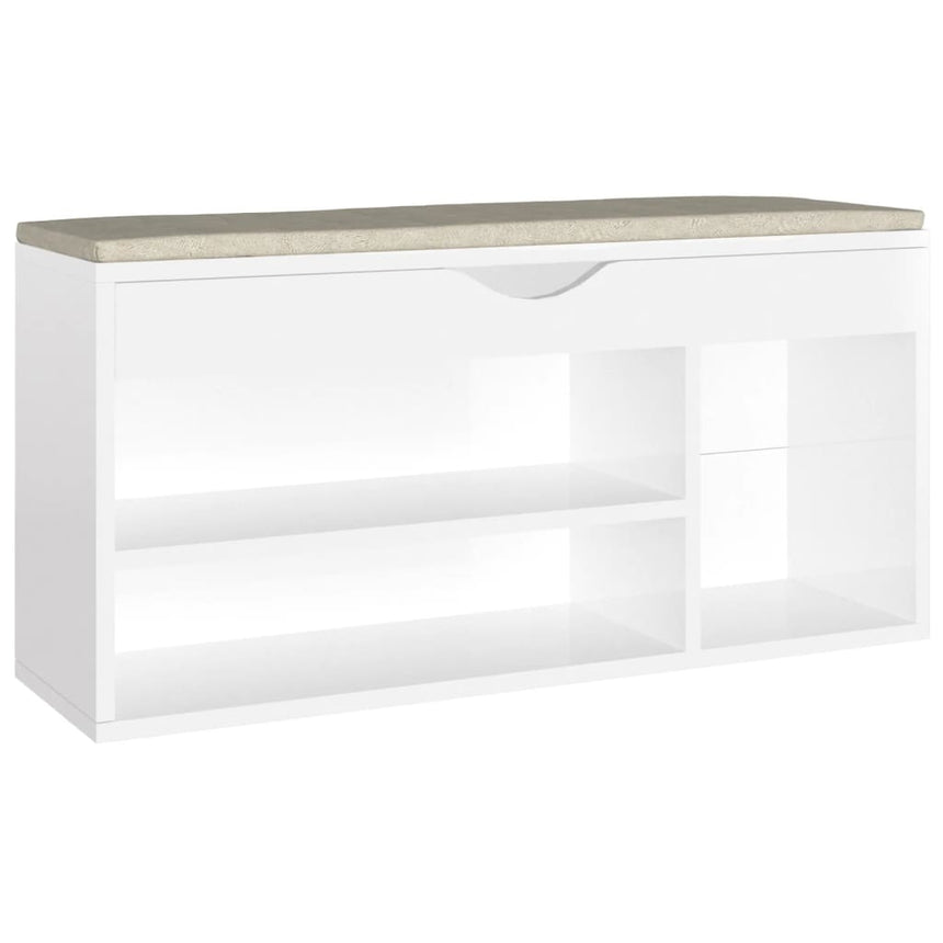 Schoenenbank Met Kussen 104X30X49 Cm Bewerkt Hout Hoogglans Wit