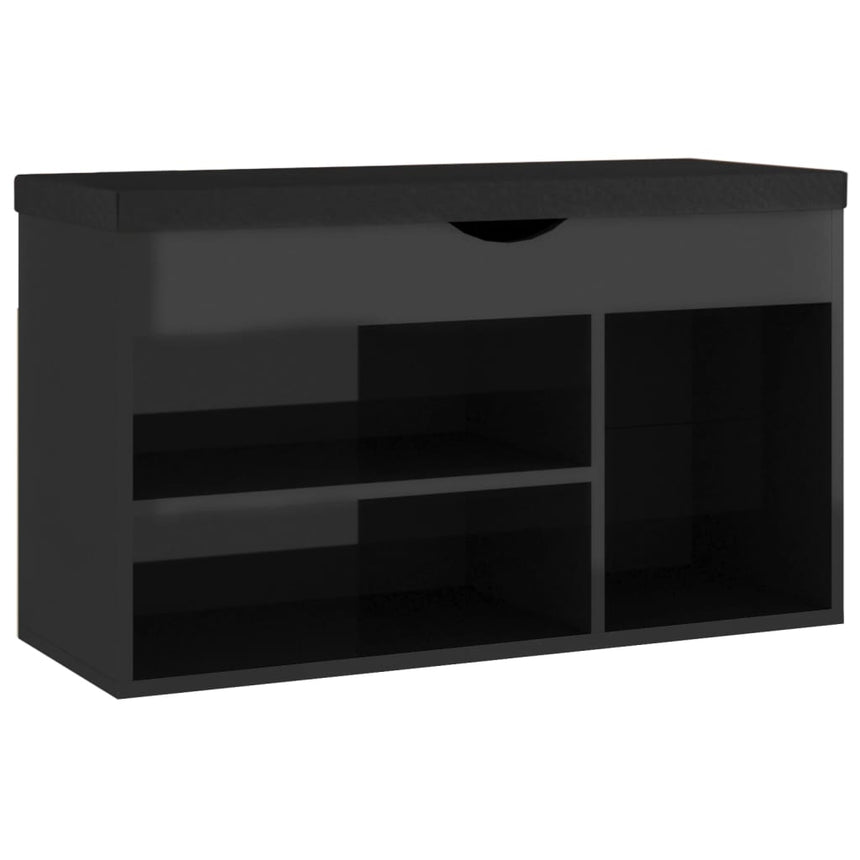 Schoenenbank Met Kussen 80X30X47 Cm Hout Hoogglans Zwart