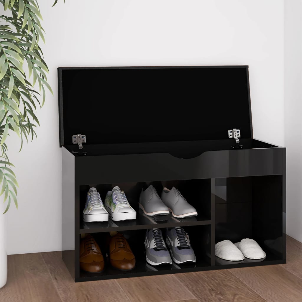 Schoenenbank Met Kussen 80X30X47 Cm Hout Hoogglans Zwart