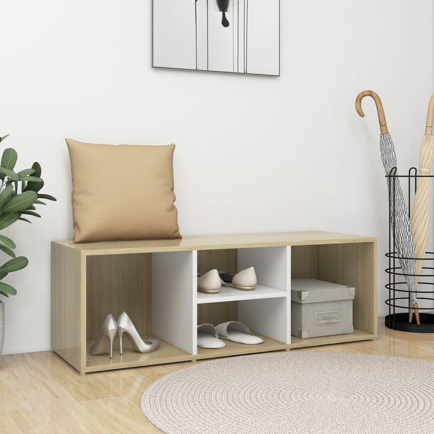 Schoenenopbergbank 105X35X35 Cm Hout Wit En Sonoma Eiken Betongrijs