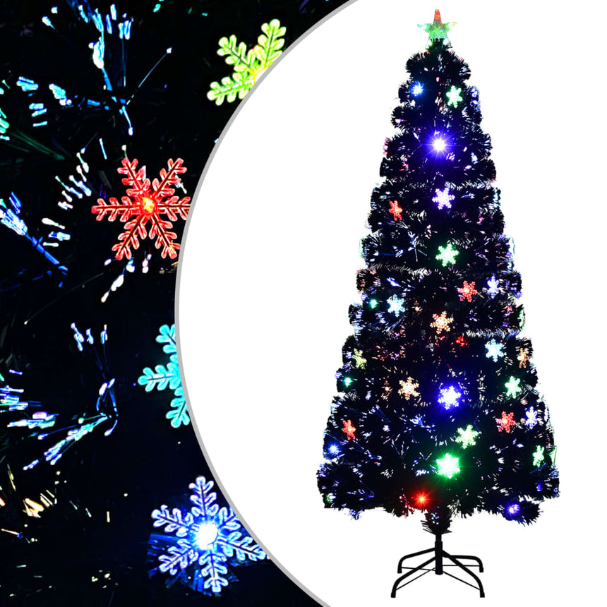 Kerstboom Met Led-Sneeuwvlokken 240 Cm Glasvezel Zwart