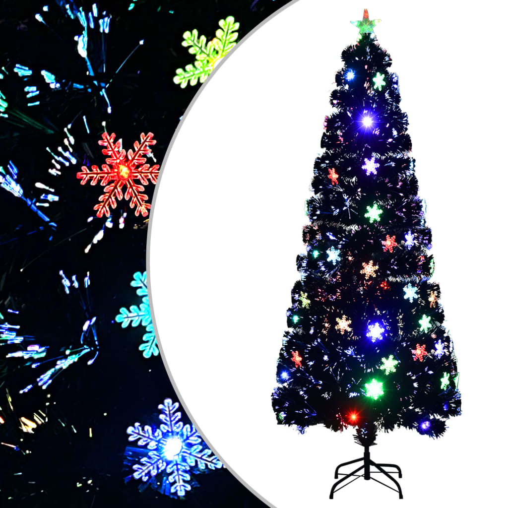 Kerstboom Met Led-Sneeuwvlokken 240 Cm Glasvezel Zwart