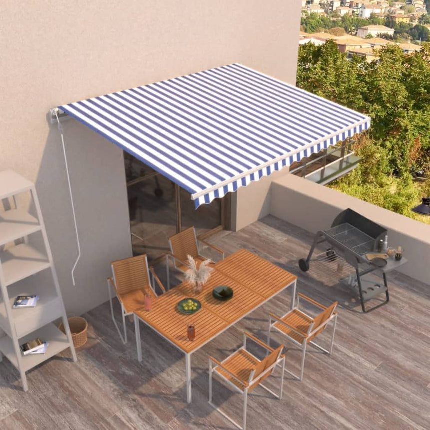 Luifel Automatisch Uittrekbaar 450X300 Cm Blauw En Wit