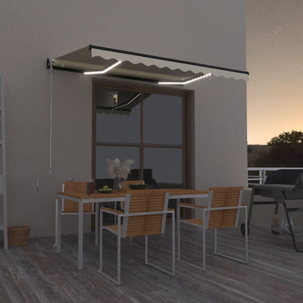 Luifel Handmatig Uittrekbaar Met Led 400X300 Cm Crèmekleurig