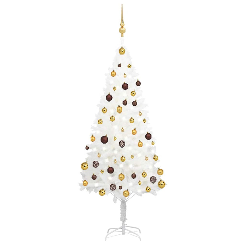 Kunstkerstboom Met Verlichting En Kerstballen 120 Cm Wit Goud