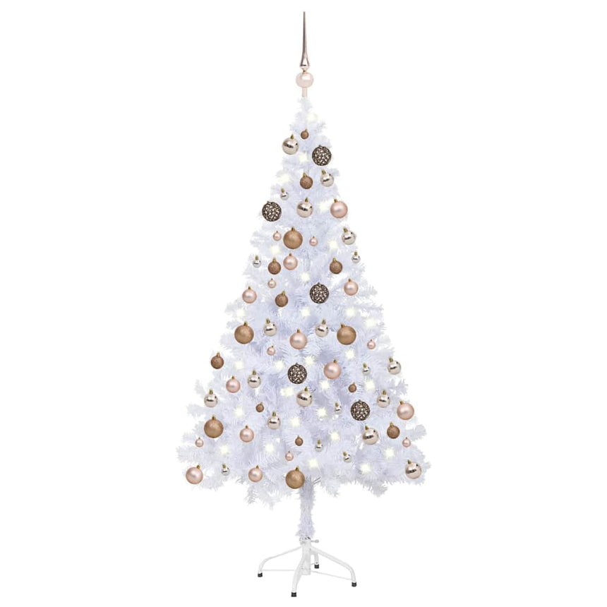 Kunstkerstboom Met Verlichting En Kerstballen 230 Takken 120 Cm Wit En Rozé